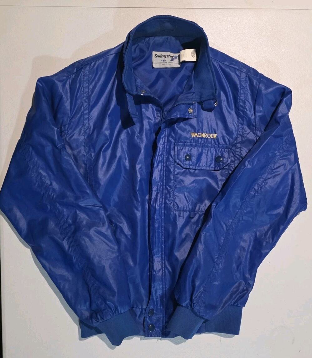 Vtg 70s 80s Monroe Auto Racing Jacket Vtg Bomber Blue USA Made Race Sport Small
